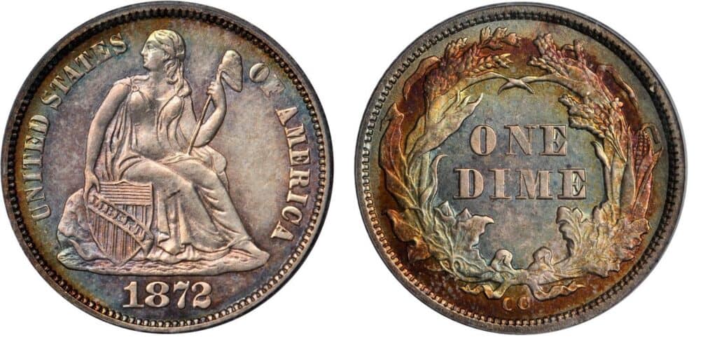 1872 CC自由坐硬币薄荷条件