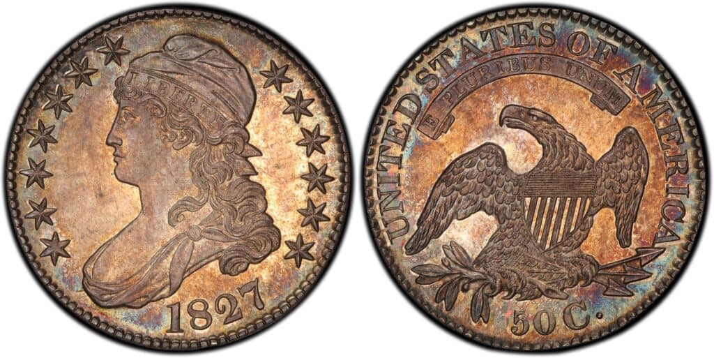 1827顶半身像半美元证明