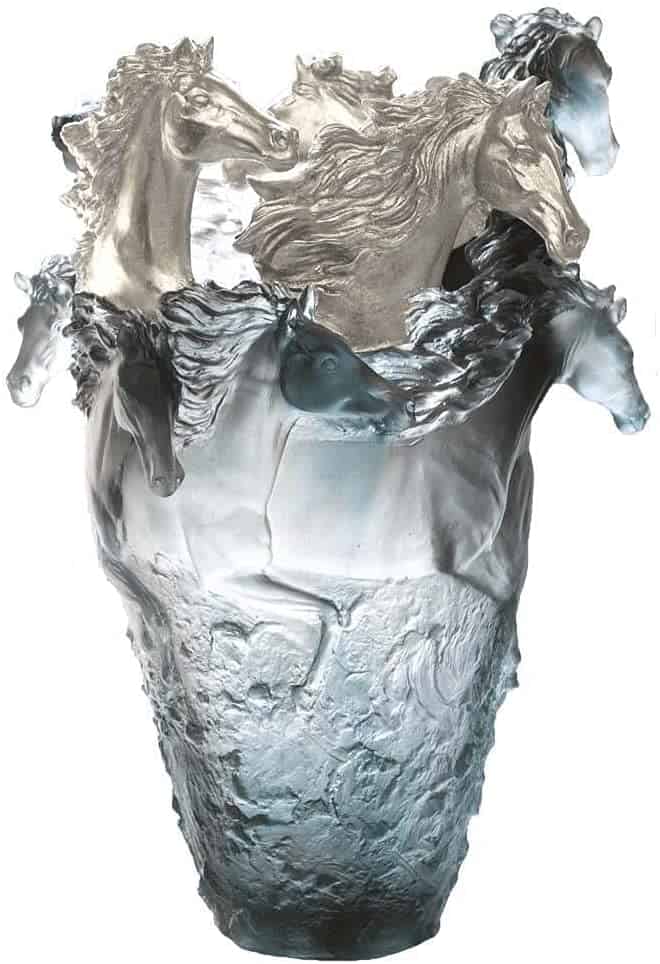 多姆水晶蓝马Magnum花瓶，3个银色的头