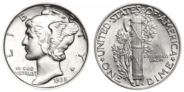1935年没有铸币标志的水星一角硬币