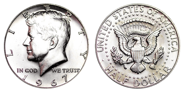 1967年无铸币厂标志的半美元
