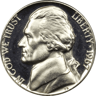 1967年杰斐逊镍无铸币标志