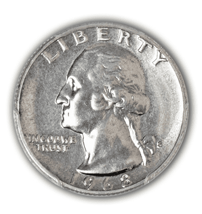 1968-S版本的硬币，在90%的银垫片上