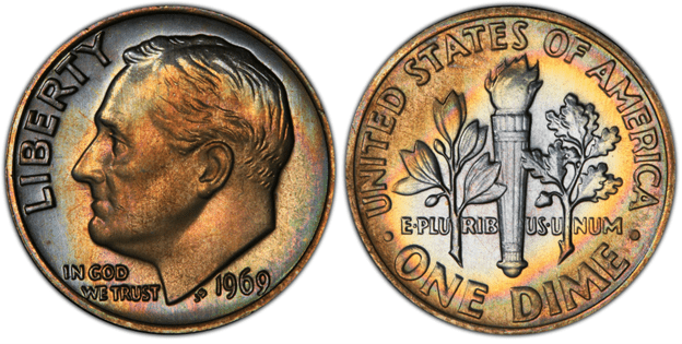 1969年无铸币厂标志的一角硬币
