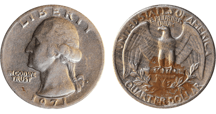 1971年1 / 4美元，没有铸币