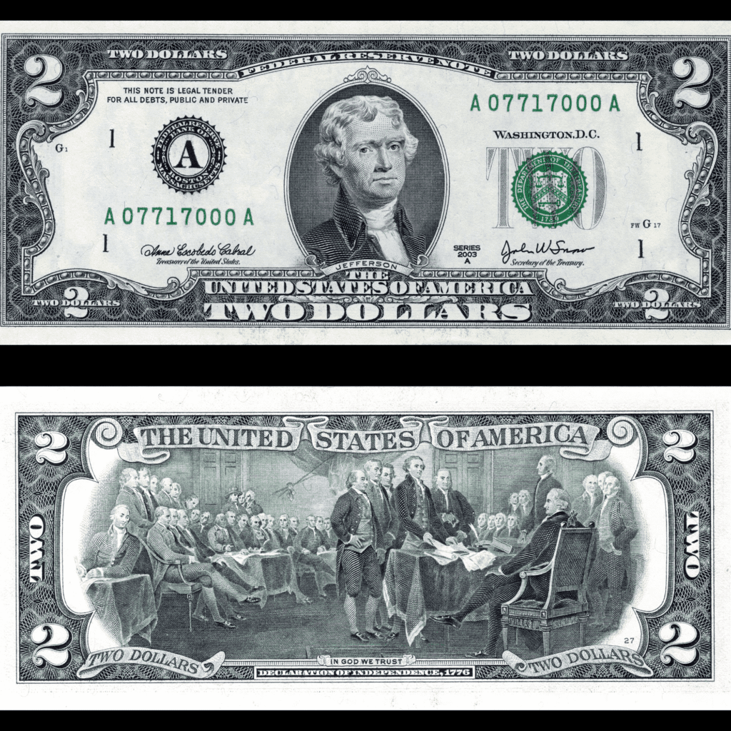 1976年发行的2美元纸币长什么样子