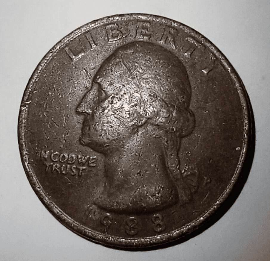 1988年P华盛顿四分之一错误硬币丢失包层