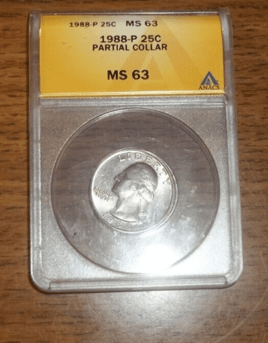 1988 P ANACS MS63部分领华盛顿四分之一铸币厂错误25美分