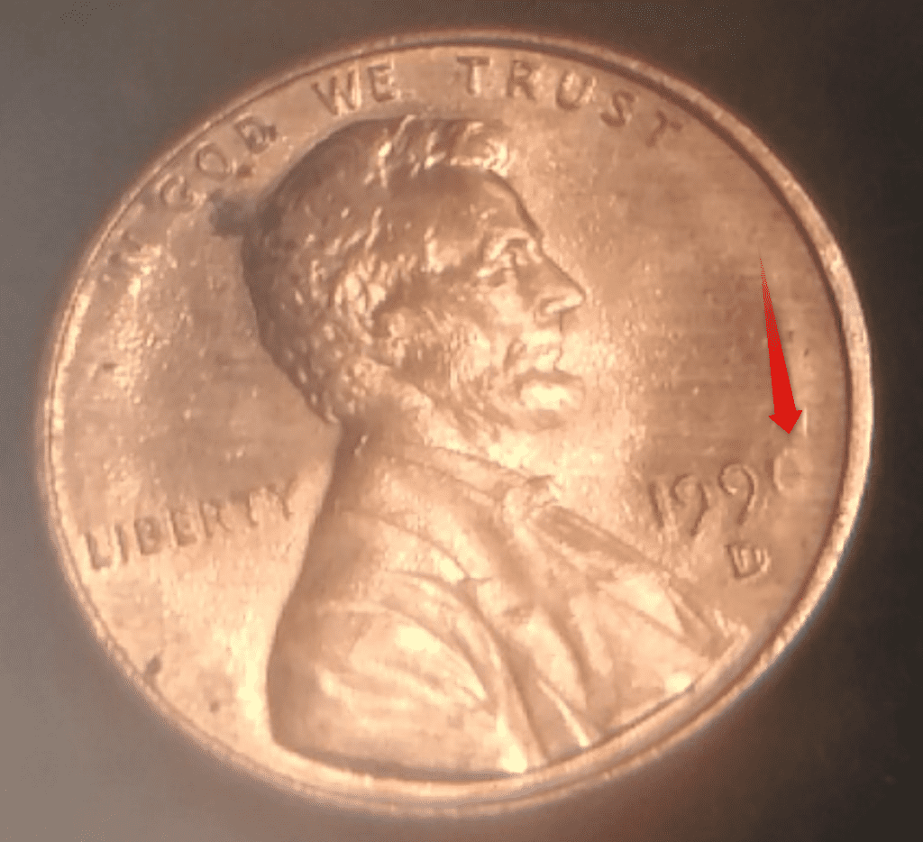 1990年林肯硬币，褪色的“0”