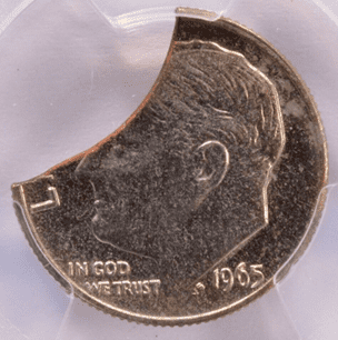 1965年的一角硬币，剪掉了一部分
