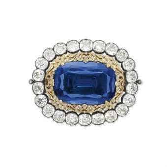 一个古董风格的蓝宝石和钻石胸针