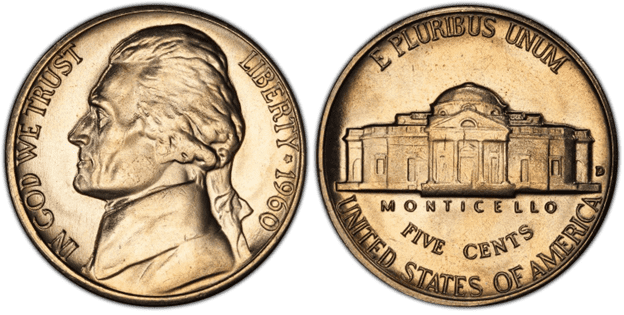 1960 D杰斐逊镍币
