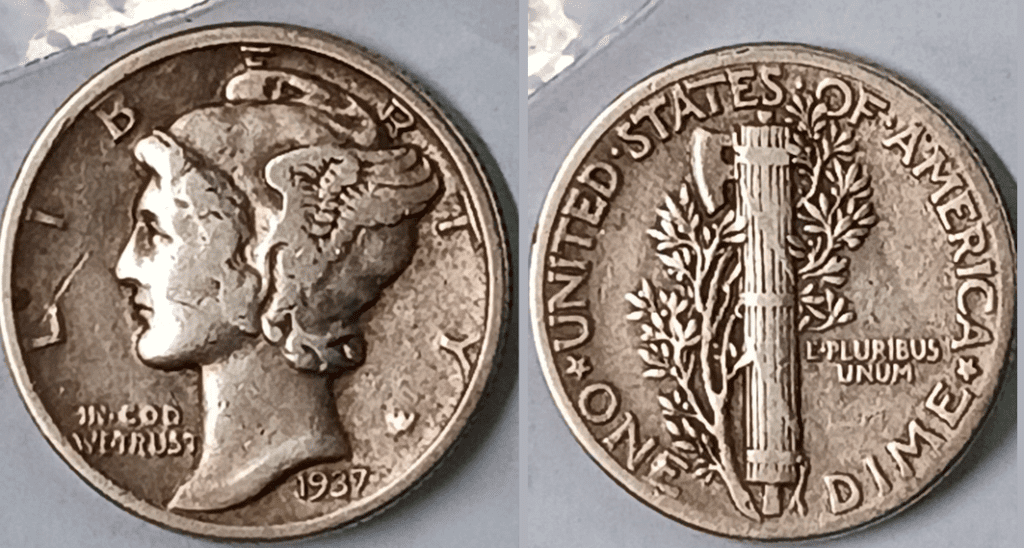 1937年水星硬币双倍的模具误差