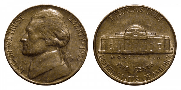 1955年的杰斐逊镍币是用什么做的