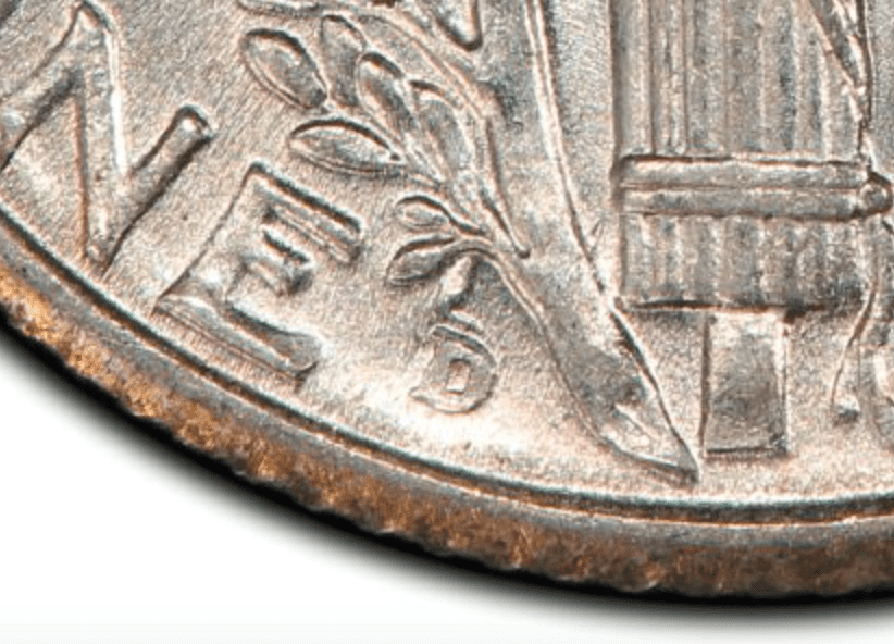 1934年水星一角硬币重打铸币厂标记错误