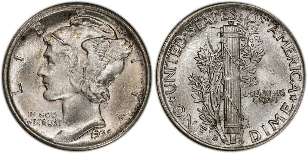 1936 D翼自由头像(水星)一角硬币