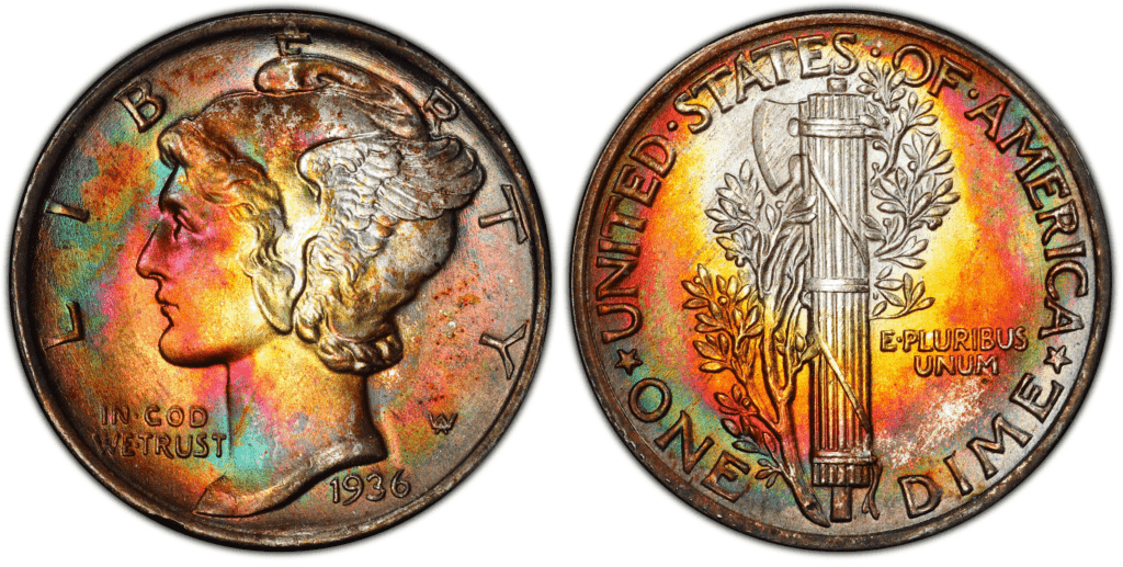 1936 P有翼自由头像(水星)一角硬币