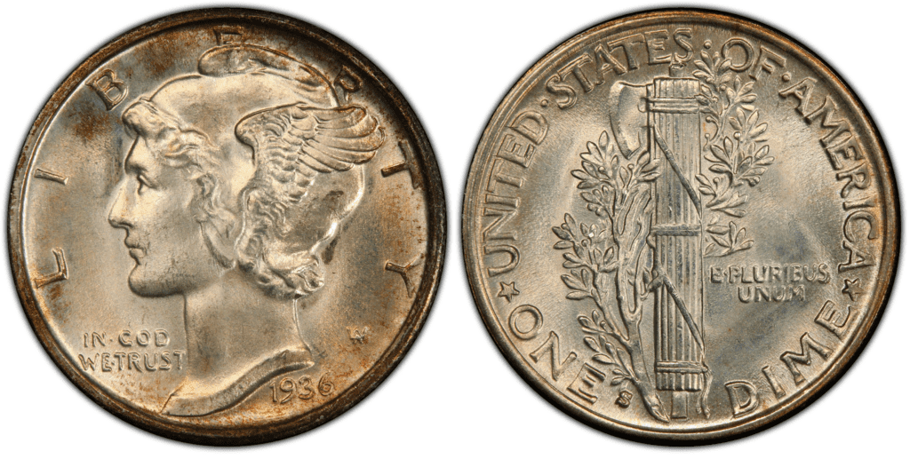 1936 S翼自由头像(水星)一角硬币
