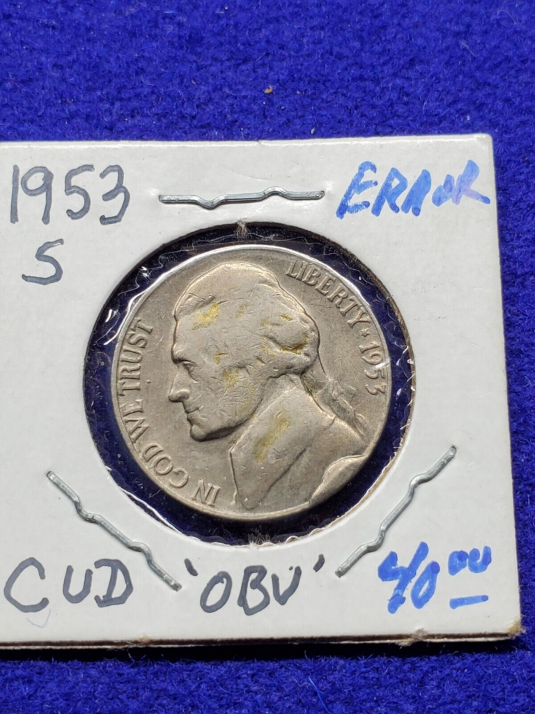 1953年的五分镍币有反刍错误