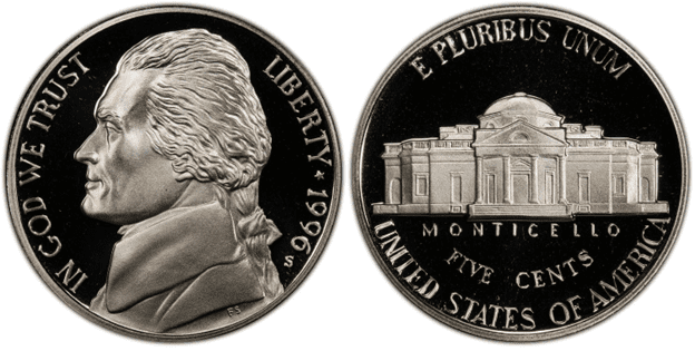 1996 S Proof Jefferson镍币