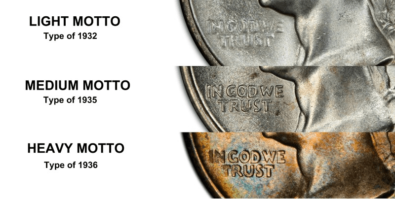 1934年不同类型的硬币