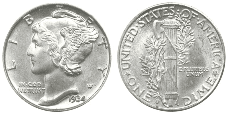 1934年的水星一角硬币是用什么做的